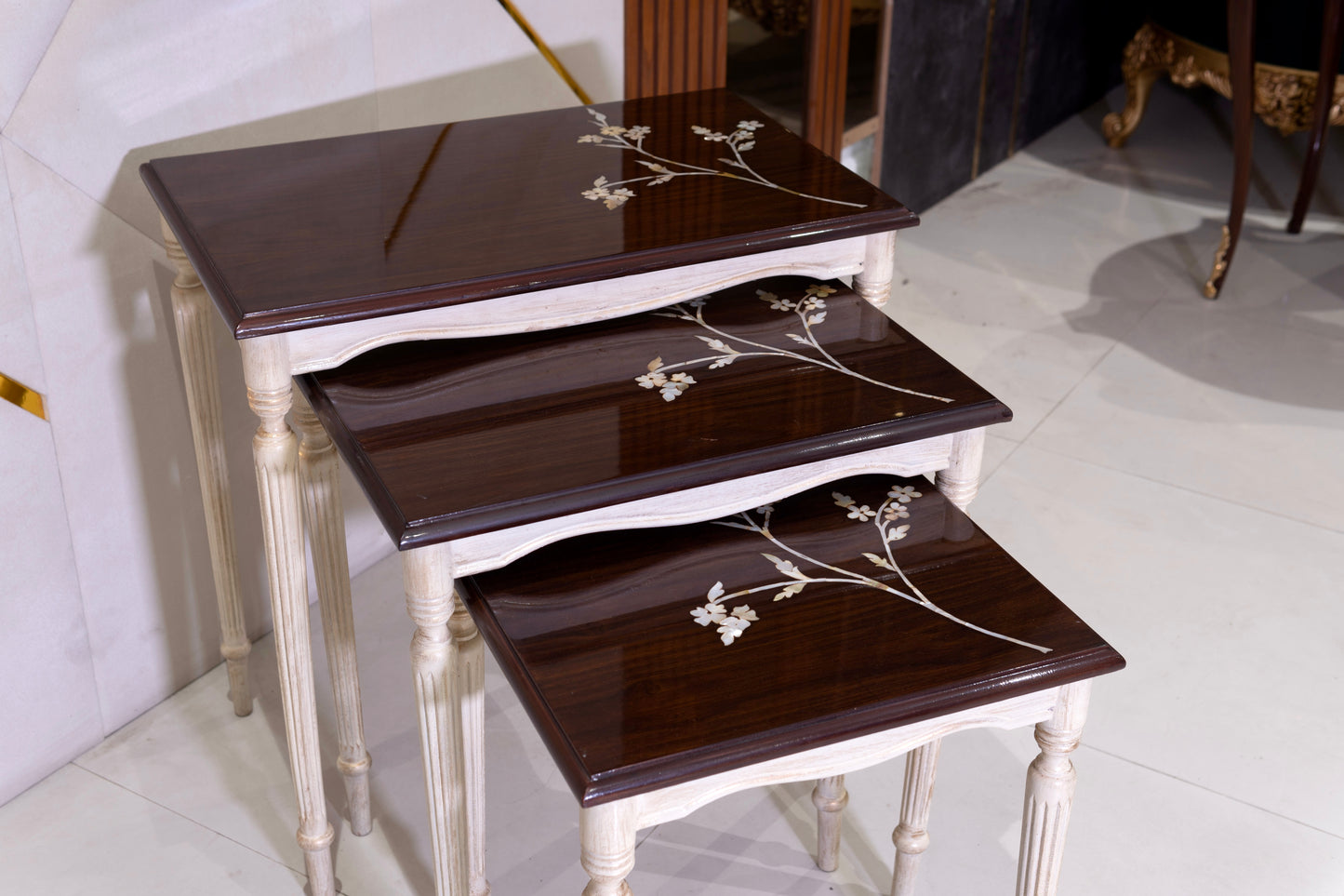Wooden Nesting Tables with Mother of Pearl Inlay