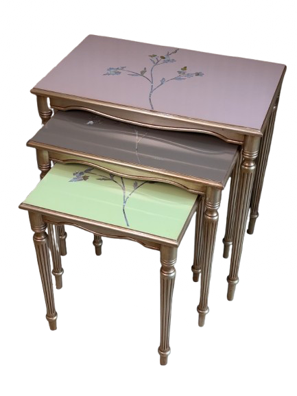 Elegant Nesting Tables with Mother of Pearl Inlay