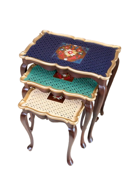 Royal Nesting Table Set with Mother of Pearl & Wood Inlay