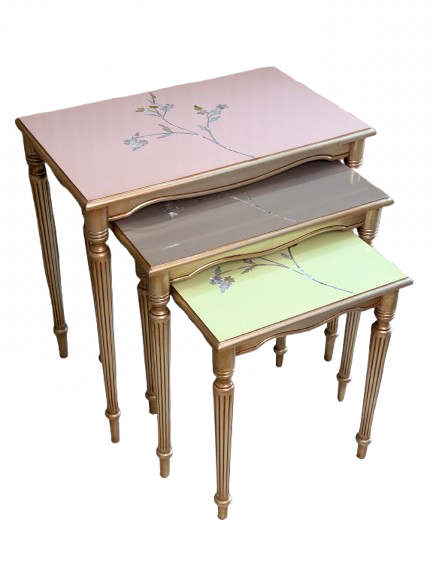 Elegant Nesting Tables with Mother of Pearl Inlay