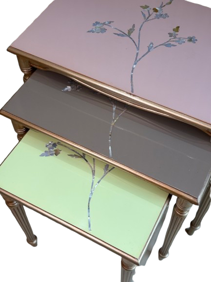 Elegant Nesting Tables with Mother of Pearl Inlay