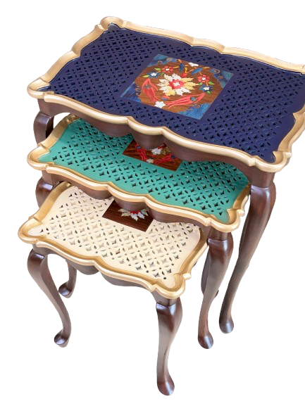 Royal Nesting Table Set with Mother of Pearl & Wood Inlay
