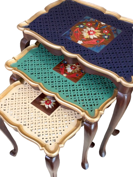 Royal Nesting Table Set with Mother of Pearl & Wood Inlay