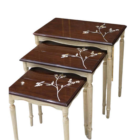 Wooden Nesting Tables with Mother of Pearl Inlay