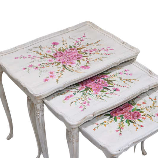 Hand-Painted Floral Nesting Tables Set