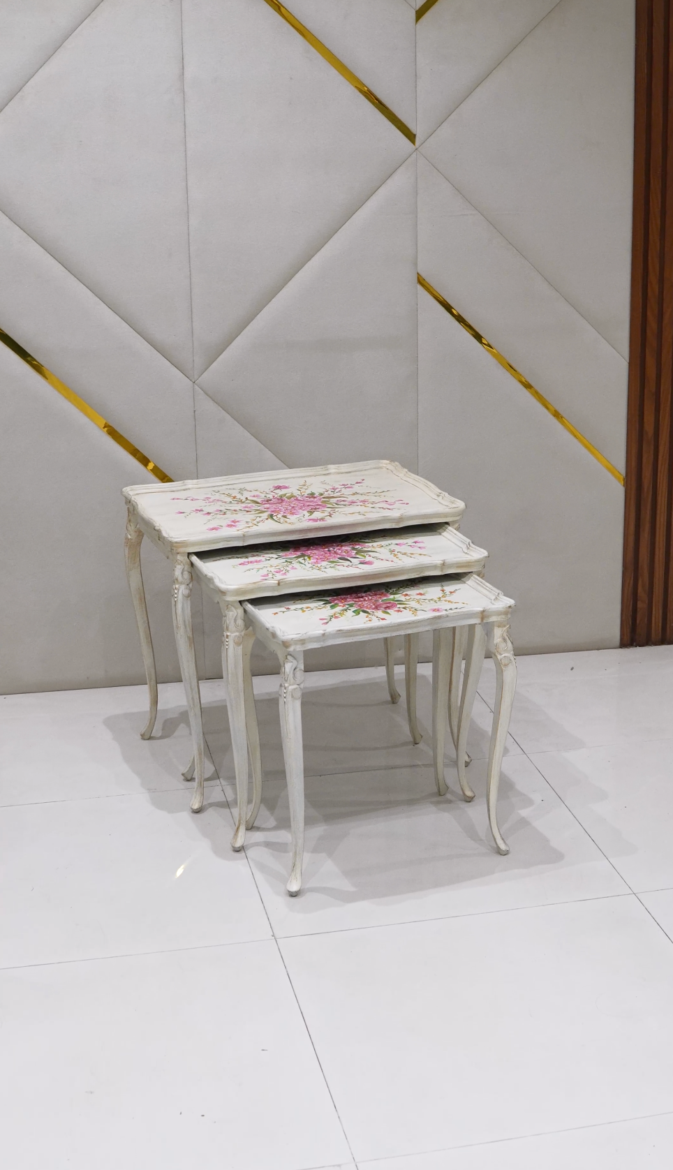 Hand-Painted Floral Nesting Tables Set