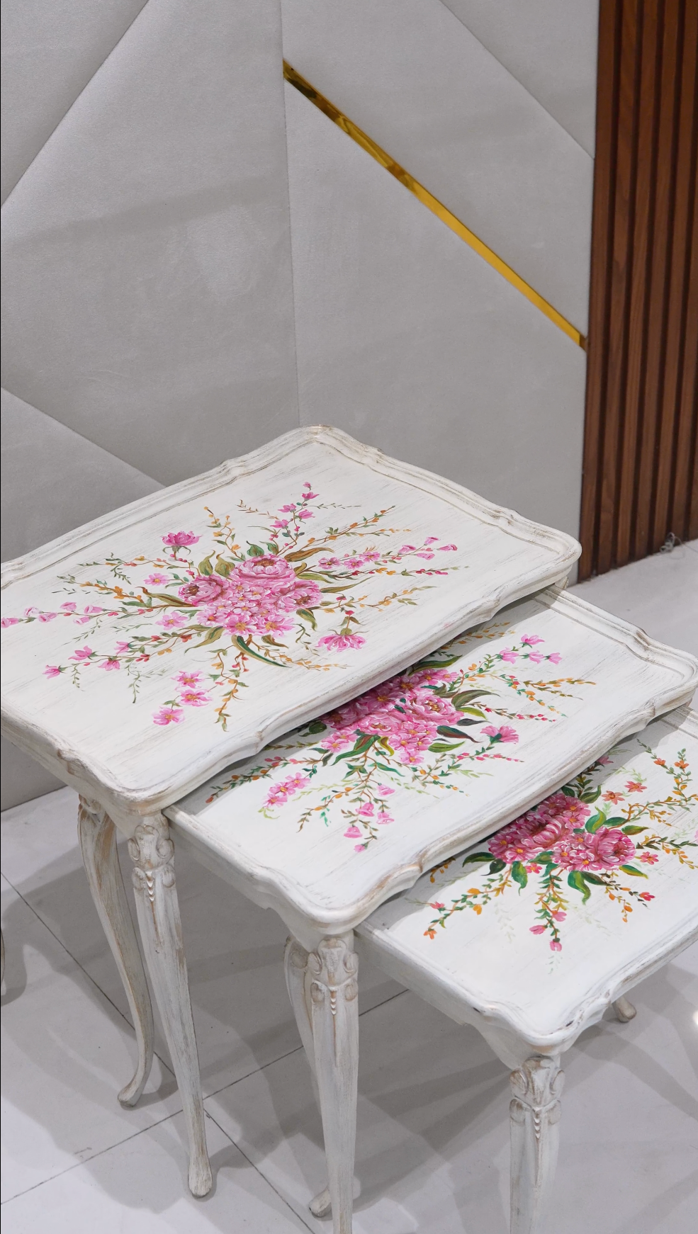 Hand-Painted Floral Nesting Tables Set